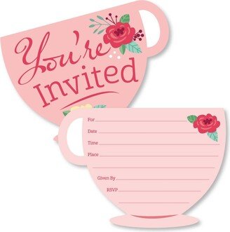 Big Dot Of Happiness Floral Let's Par-Tea - Shaped Fill-In Invitations with Envelopes - 12 Ct