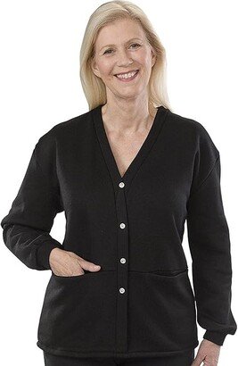 Silverts Fleece Cardigan Open Back (Black) Women's Sweater