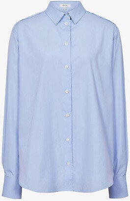 Womens Blue Jenny Pearlescent-button Cotton-poplin Shirt