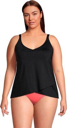 Women's Plus Size Long Torso Chlorine Resistant V-Neck Tulip Hem Tankini Swimsuit Top