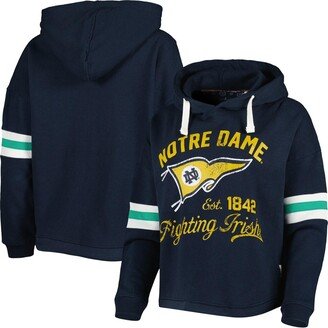 Women's Pressbox Navy Distressed Notre Dame Fighting Irish Super Pennant Pullover Hoodie