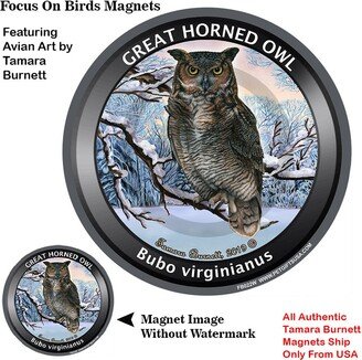 Great Horned Owl Winter Scene Focus On Bird Magnet