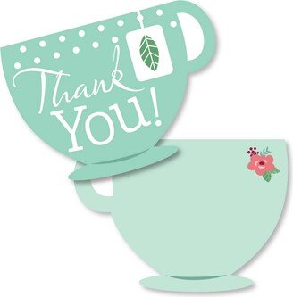 Big Dot Of Happiness Floral Let's Par-Tea - Garden Tea Shaped Thank You Cards with Envelopes - 12 Ct