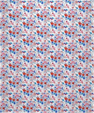 Fleece Photo Blankets: Patriotic Watercolor Floral - Red White And Blue Blanket, Sherpa, 50X60, Multicolor