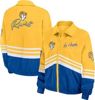 Women's Wear by Erin Andrews Gold Distressed Los Angeles Rams Vintage-Like Throwback Windbreaker Full-Zip Jacket