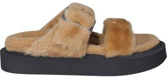 Faux Fur Slip On Buckled Sandals