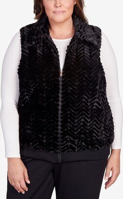 Plus Size Park Place Zip Up Faux Fur Vest with Knit Back