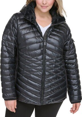 Performance Plus Size Hooded Faux-Fur-Trim Quilted Jacket