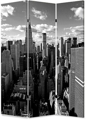 3 Panel Foldable Screen with New York Skyline Print, Black and White