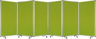 Accordion Style 6 Panel Fabric Upholstered Metal Screen with Casters, Green