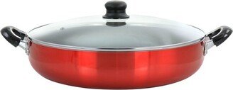12 Inch Red Aluminum Deep Fryer Pan with Glass Lid