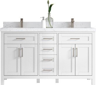 Cambridge 60 In. W X 22 D Double Sink Bathroom Vanity in White With Quartz Or Marble Countertop | Modern Vanity Premium Q