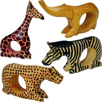 Handmade Wood Animal Napkin Ring, Set of 4