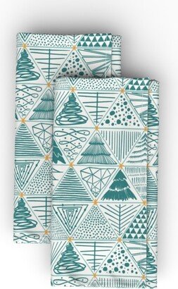 Cloth Napkins: Christmas Tree Abstract Triangles - Green Cloth Napkin, Longleaf Sateen Grand, Green