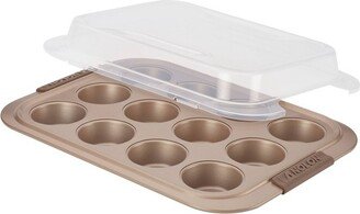 Advanced Bronze Bakeware 12 Cup Nonstick Muffin Pan with Silicone Grips