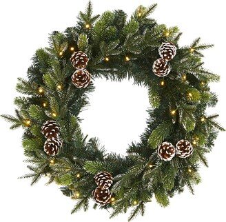 24in. Snowed Pinecone Artificial Christmas Wreath with 35 Clear LED Lights