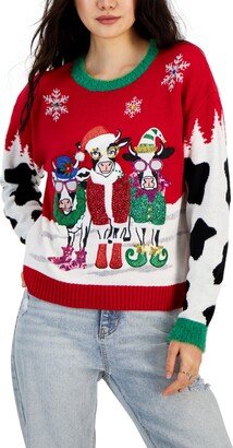 Juniors' Embellished Cows Ugly Christmas Sweater