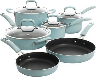 Elite Andover 10 Piece Nonstick Aluminum Cookware Set in Glacier Blue