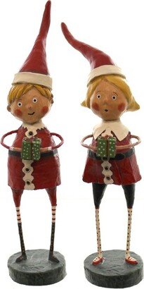 Lori Mitchell Santas Little Helpers - Two Figurines 8.25 Inches - Christmas St/2 Presents - 38142 - Polyresin - Red