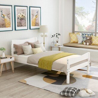 Aoolive Twin Size Wood Platform Bed with Headboard and Wooden Slat Support