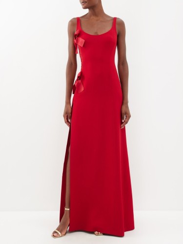 Bow-embellished crepe gown