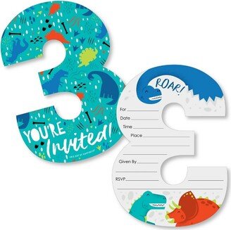 Big Dot of Happiness 3rd Birthday Roar Dinosaur - Shaped Fill-In Invites - Three Rex Dino Third Birthday Party Invitation Cards with Envelopes - 12 Ct