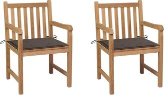 Patio Chairs 2 pcs with Taupe Cushions Solid Teak Wood - 22.8 x 23.6 x 35.4-AA