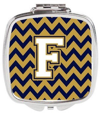 CJ1057-FSCM Letter F Chevron Navy Blue & Gold Compact Mirror