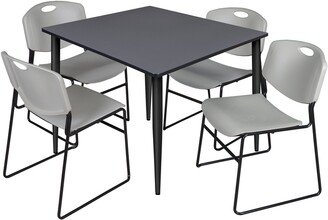 Kahlo 48 Square Breakroom Table- Grey/ Black & 4 Zeng Stack Chairs- Black