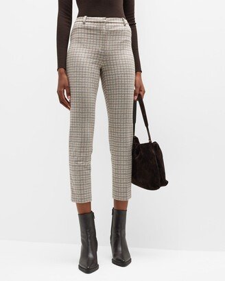 Cropped Slim Straight Grid Trousers