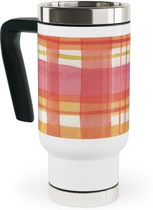 Travel Mugs: Summer Plaid Travel Mug With Handle, 17Oz, Multicolor