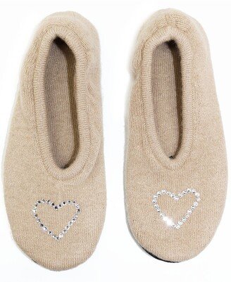 Ladies Ballerina Slippers With Hotfix Stones Heart-AB