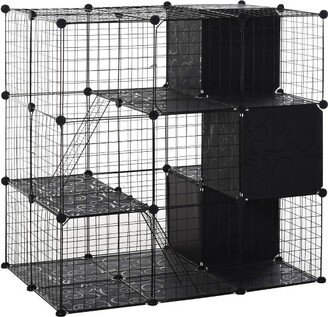 Pet Playpen Small Animal Cage 56 Panels with Doors, Ramps and Storage Shelf for Rabbit, Kitten, Chinchillas, Guinea Pig and Ferret