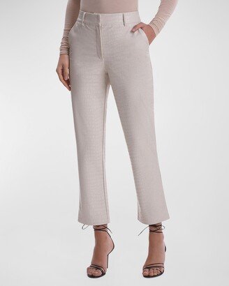 Cropped Croc-Embossed Faux Leather Trousers