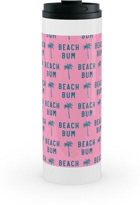 Travel Mugs: Beach Bum - Teal On Pink Stainless Mug, White, 16Oz, Pink