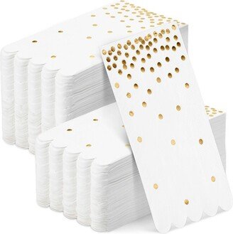 Sparkle and Bash 100-Pack White and Gold Scalloped Dinner Napkins - Gold Polka Dot Disposable Paper Napkins for Wedding (4x8 In)