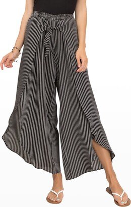 Deanne Striped Cotton Wide-Leg Slit Pants