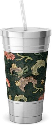 Travel Mugs: Victorian Floral - Enchanted Forest Stainless Tumbler With Straw, 18Oz, Green