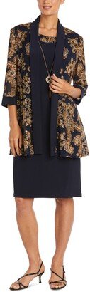 Petite 2-Pc. Paisley-Print Jacket & Dress Set - Navy/Gold