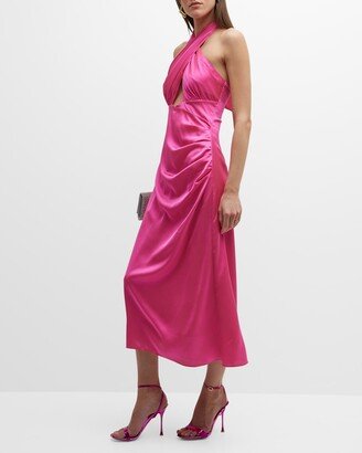 Nicolette Cross-Front Satin Midi Dress