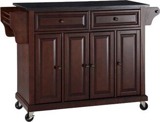 Solid Black Granite Top Kitchen Cart/Island - Vintage Mahogany