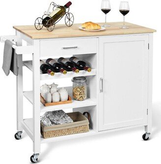 4-Tier Wood Kitchen Island Trolley Cart Storage Cabinet w/ Wine Rack White