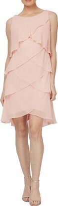 Chiffon Tiered Tulip Hem Shift Dress