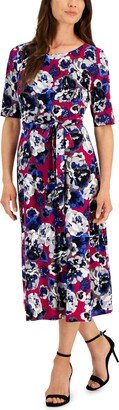 Petite Printed Tie-Waist Fit & Flare Midi Dress