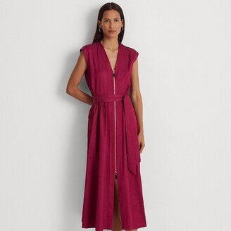 Ralph Lauren Belted Shantung Cap-Sleeve Dress