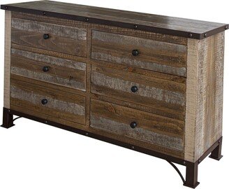 56 Brown Solid Wood Six Drawer Double Dresser