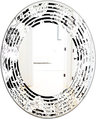 Designart 'Retro Monochrome Flowers Pattern' Printed Cottage Round or Oval Wall Mirror - Wave