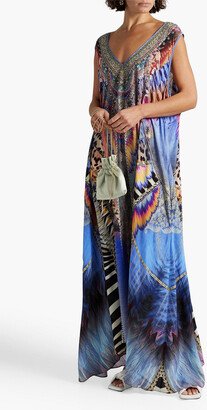 Embellished printed silk crepe de chine maxi dress-AA