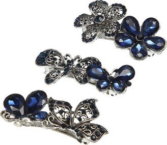 Unique Bargains 3 Pcs Hair Clips Hair Accessories for Women Hair Barrettes Sparkly Bling Rhinestones Hairpin Blue Black