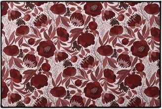 Door Mats: Peony And King Protea - Burgundy Door Mat, Red